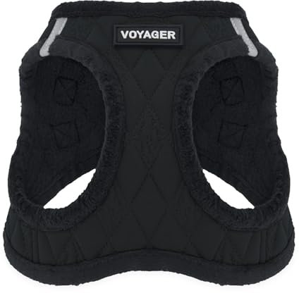 Voyager Step-In Plüsch-Hundegeschirr by Best Pet Supplies - Step-In-Westengeschirr für kleine und mittelgroße Hunde, Weicher Plüsch, Schwarzer Plüsch, size M - Brust 40- 45 cm