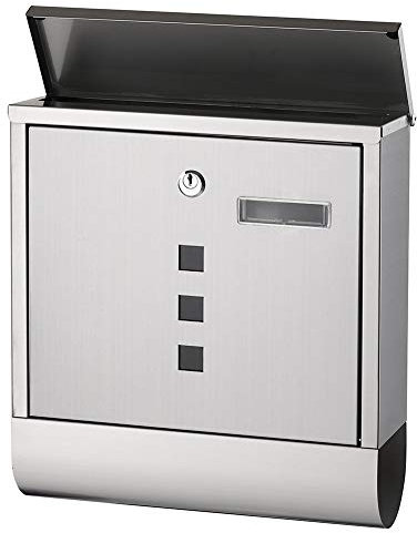 Bakaji 2832143 Boîte aux lettres murale en acier inoxydable avec fermeture à clé et porte journalière
