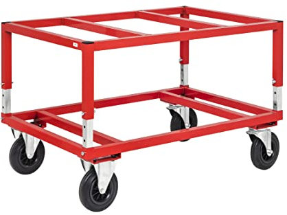 Kongamek | Paletten-Fahrgestell KM222 | LxBxH 1200 x 1000 x 655-830 mm | rot | 2 Lenk- und 2 Bockrollen