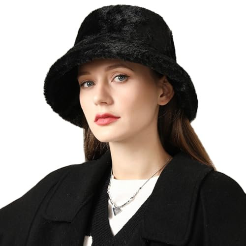 ITODA Wintermütze Damen Fischerhut Kunstfell Damenmütze Winter Fischermütze Mädchen Winterhut Weich Warm Eimerhut Flauschig Kunstfellmütze Windschutz Freizeitmütze Modern Pelzmütze Outdoor Freizeit