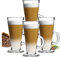 Latte Glasses Tea & Coffee Cups Pack of 4-270ml Temperature Resistant Hot Drink Cafe Mugs with Handle Ideal for Milk Juice Ice Cream Latte, Cappuccino, Espresso and Hot Chocolate