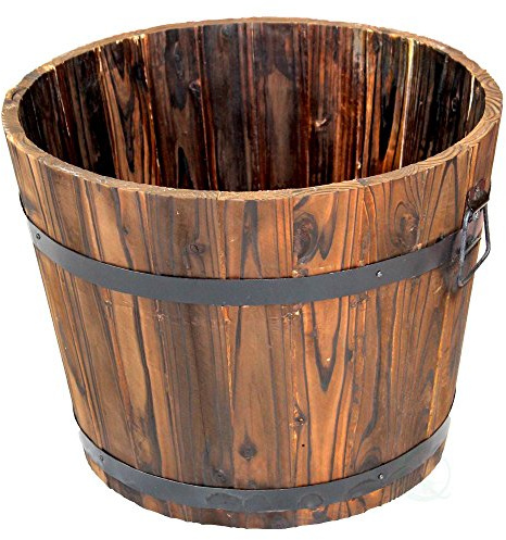 PaMeer-Large Burntwood Barrel Planter Flowers Shrubs Growth Garden Pot Round Outdoor