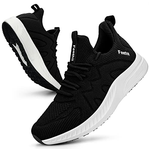 Feethit Women Trainers Casual Lightweight Walking Shoes Sport Tennis Black White 7