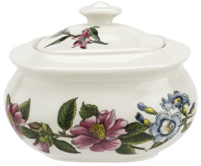 Spode Stafford Blooms Porcelain Sugar Bowl with Lid - Elegant Botanical Design - Dishwasher & Microwave Safe - 8 Ounce Sugar Dish with Lid for Countertop