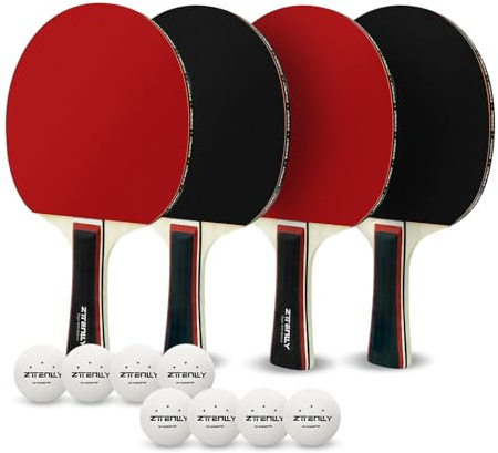 ZTTENLLY Ping Pong paddlar set med 4 med bollar och förvaringsfodral | bättre kontroll | klibbigt inverterat gummi | bordtennispaddlar set för inomhus- och utomhusspel