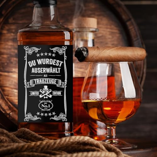 Funke & Brand Flaschenetikett Trauzeuge: Willst du Mein Trauzeuge Sein? - Blickdicht, selbstklebend, passend für Whiskyflaschen - Geschenk für deinen Trauzeugen! - Etikett, Aufkleber, Klebesticker