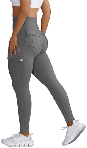 Nuofengkudu Sportbyxor med hög midja för damer, kvinnor, leggings med fickor, M