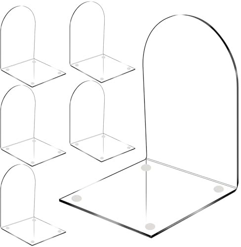 Anhow 3 Paar Acryl Buchstütze, Bogen Buchstützen Bücherhalter Bookends mit Rutschfesten Aufklebern für Kinder, Schule, Bibliothek - Transparent/ 12x12.3x16.3cm