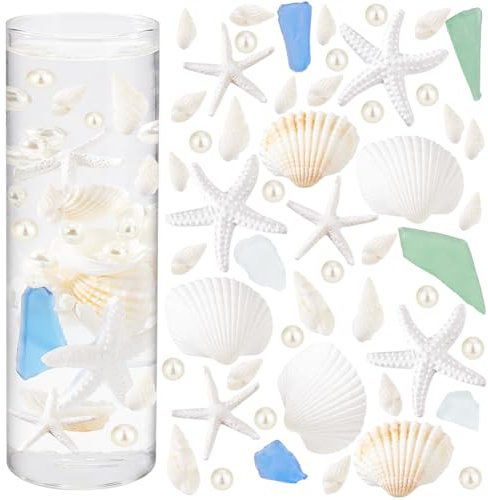 PH PandaHall 313pz Riempitivo per Vaso con Conchiglie Miste, Perle Galleggianti Conchiglie Naturali Conchiglia Stelle Marine Perle Conchiglia per Tavolo Da Spargere Festa di Nozze