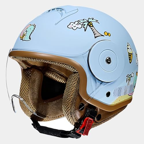 Casco de Moto para niños, niñas, niños, certificación ECE, Casco Jet Infantil con Visera, Casco Scooter, Casco Scooter para niños y niñas de 4 a 12 años E,46-54CM