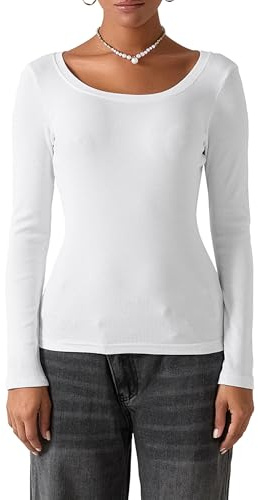 Long Sleeve Crop Top for Women Classic Solid Color Tight Shirt Trendy Going Out Tops Workout Blouse (C-White, S)