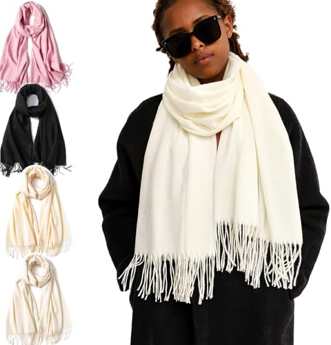 KOMUNJ Scarves for Women, Shawl Wrap Wedding Party Blanket Girls Large Soft Scarves, Womens Cashmere Scarf, Shawl and Wraps Large Scarf (Milky white)