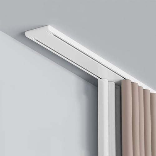 Ceiling Curtain Double Track,Room Divider Slot Set With Silent Rollers,Heavy Duty Curtain Rod For Living Room,Bedroom,Wardrobe And Sliding Door(White,2m)