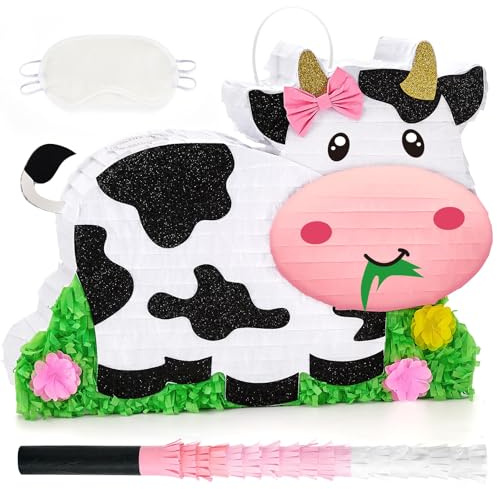 WERNNSAI Cow Pinata - Farm Cow Pinata with Blindfold and Bat for Kids Girls Farm Birthday Party Decoration Supplies Birthday Celebration Baby Shower Party Favors Decor