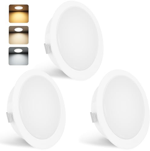 YindaLux Set de 3 Spot LED Encastrable 230V 3W 3000K Blanc Chaud 4000K Blanc Neutre 6000K Blanc Froid, 15mm Extra Plat Spots de Plafond 300LM Trou 55-58mm, IP44 Spot Salle de Bain, Blanc