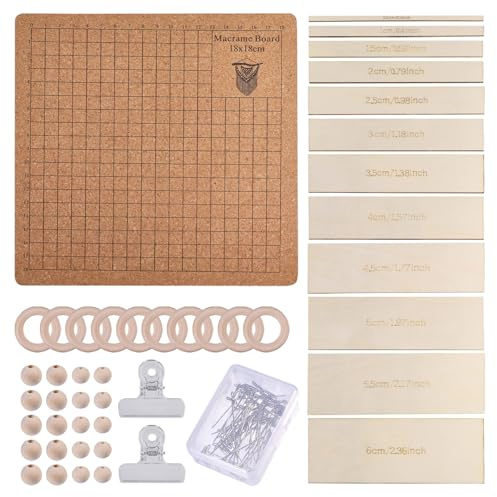FREEBLOSS Juego de tablas de macramé de 8 x 8 pulgadas con herramienta de separación de tejido, tabla de madera y alfileres con 10 llaveros para trenzar kits de macramé para adultos y principiantes