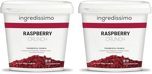 INGREDISSIMO Frambuesa Liofilizada Crunch 125g - Fruta Seca Crujiente 2-10mm, Vegana, Sin Gluten - Ideal para Decoración, Snack Saludable y Recetas (Paquete de 2)