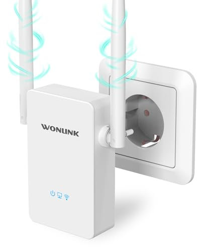 WONLINK Repetidor WiFi, 300Mbps Amplificador Señal WiFi para Casa y Oficina con 2 Antenas Externas, Puerto Ethernet, WPS, Indicador LED de Señal, Modos Repetidor/Router/Ap, Enchufe-EU