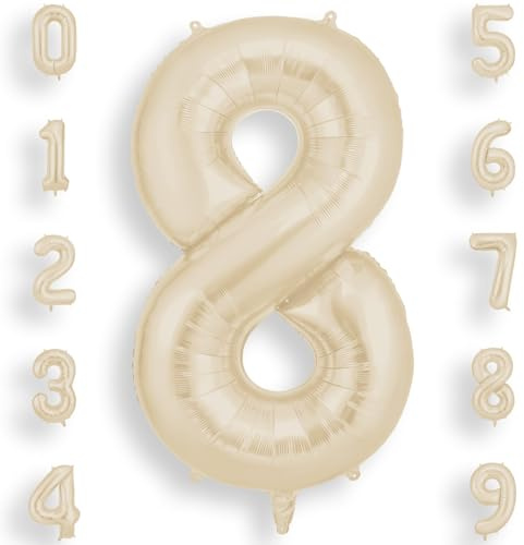 AOOSU Cream White Helium Balloons, 40 Inches Number Balloons 8, Foil Birthday Balloon for Birthday Anniversary Wedding Party Decorations Celebration Supplies for Girls Women Men Boys