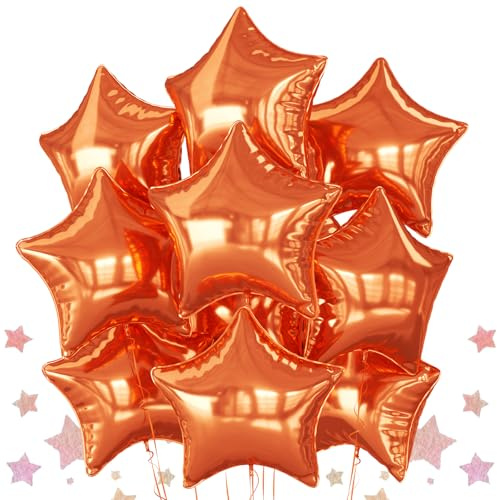 18 Inch Orange Star Foil Balloons, 10PCS Orange Foil Stars Shape Balloons, Big Metallic Stars Balloon for Helium Pentagram Balloon for Birthday, Anniversary, Graduation, Halloween Party Decoration