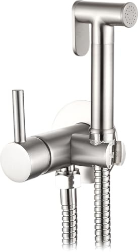 Kit Mezclador de Agua Fría y Caliente para Bidet - Monomando Empotrado con Ducheta Pulsante y Flexo Reforzado 1,20 m (Niquel Satinado)