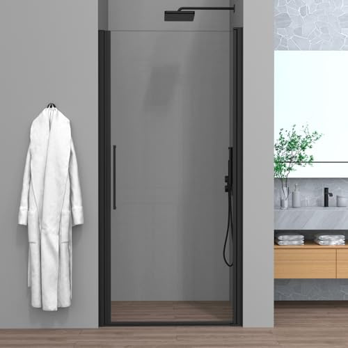 Porta Doccia Nicchia 75 Cm (H 195) Linea Neos - Porta Battente In Cristallo Trasparente 6 Mm - Profili In Alluminio Nero Opaco