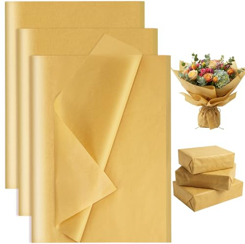 woric 50 x 70cm Gold Tissue Paper, 50 Sheets Gift Tissue Wrap for Crafts | FSC-certified paper, soft yet sturdy, easy to fold and cut, ideal for gift bags, boxes, DIY, weddings and birthdays