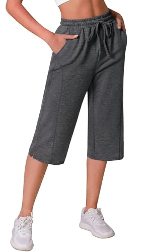 Crewhpo Pantacourt Femme Longueur 3/4 Taille Haute Poches Style Sport | Tissu Léger et Souple, Longueur Trois Quarts, Taille Haute Confortable, Pour Yoga, Marche et Loisirs, Pour un Confort Durable