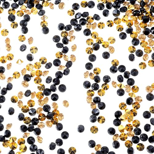 10000 Pcs Clear Scatter Black and Gold Confetti, Acrylic Diamonds Rhinestones Table Decorations, Glitter Black and Gold Scatter Confetti for Table, Bridal Shower, Wedding Decoration, Vase Beads (4 mm)