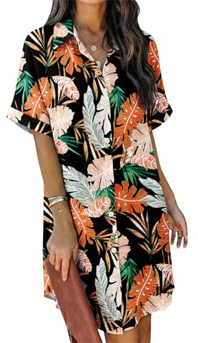 KISSMODA Swimsuit Coverup for Womens Buttons Down Shirts Dress Short Sleeve Bathing Suit Beachwear Trendy Blouses Outfits
