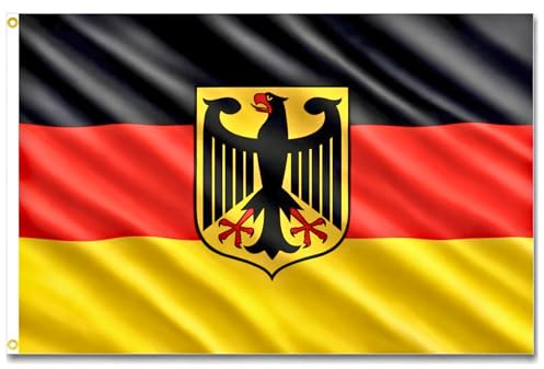 Germany Crest Flag 5ft x 3ft with Brass Eyelets – Polyester German Flag Banner for Football Matches, Fan Zones, Home & Garden Display