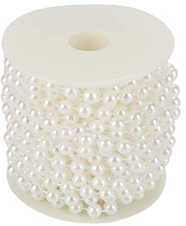 10m Roll 8mm Cotton Line Artificial Pearl Beads Garland - Pure White Wedding Decoration String Chain for DIY Crafts, Floral Arrangements & Party Decor