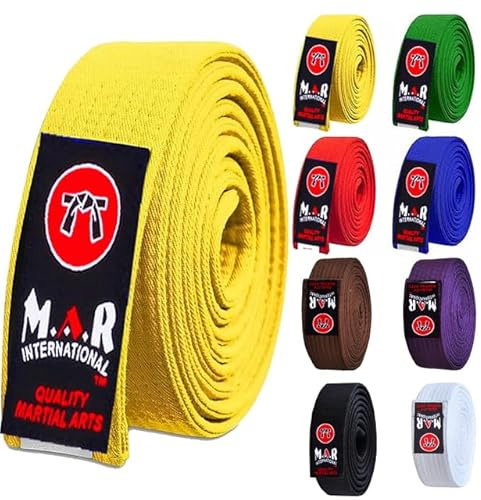 MAR | Martial Arts Belt, Plain Ranking Belt - 100% Cotton | Professional Equipment for All | Coloured Grading Belts, Ideal for Karate, Judo, Taekwondo, Jiu jitsu (220cm - 320cm)