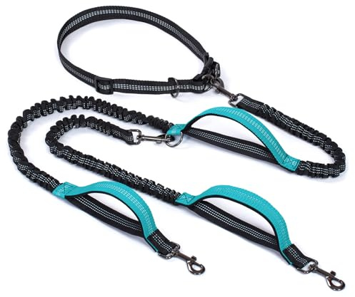 Snocyo Guinzaglio da Jogging per Cani di Taglia Media e Grande, Elastico e Riflettente, Guinzaglio Retrattile con Doppio Manico e Cintura in Vita