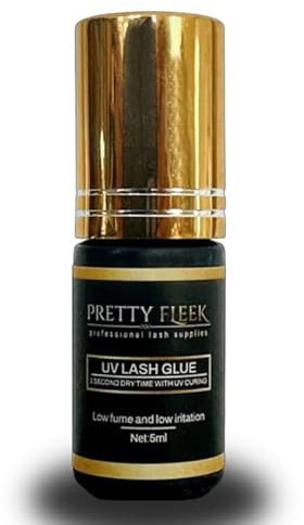 PRETTY FLEEK | UV Curing Lash Glue | Ultra Violet Eyelash Extension Glue | Retention 8+ weeks | Low Fume, Smell & Irritant | 5ml | UV-Curing LED System Required | For Lash Techs