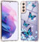 KIOMY Clear Case for Samsung Galaxy S21 5G Airbag Corners Shockproof Bumper Protective Phone Cover, Hybrid Design Hard PC Back with Flexible TPU Frame, with Butterfly Floral Cute Flower Design