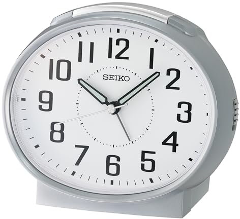Seiko QHK059S Bedside Quartz Battery Loud Bell Alarm Clock with Clear Dial, Light, Snooze and Silent Sweep Seconds Hand.