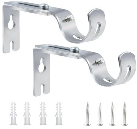 ALLisWE 2 Pezzi Staffa Palo per Tende Compatibile con Diametri Fino a 20mm-25mm Staffa Regolabile da Parete Resistenti Supporto Bastone Tenda Ganci per Bastoni Tende con Vite per Casa Letto Ufficio