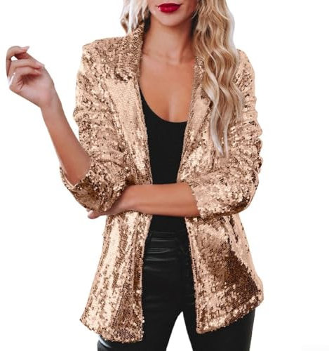 SPORTARC Nightclub Pailletten Blazer Damen Schimmer Glitzer Jacke Mantel Outerwear (L Gold)