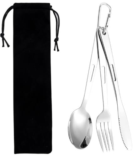 Essbesteck Set mit Messer Gabel Löffe, Campingbesteck aus Edelstahl mit Etui,Tragbare Campingbesteck, Camping Besteckset,für Outdoor, Picknick, Camping, Reisen, spülmaschinenfest