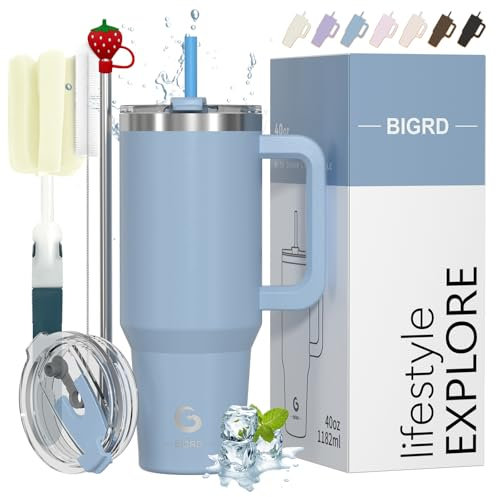 BIGRD Borraccia Termica 1.2L (1200ml) con Cannuccia e Manico - Acciaio Inox Doppia Parete Isolata Sottovuoto, Antigoccia, Senza BPA, per Caffè, Palestra, Ufficio e Viaggio (Blu)