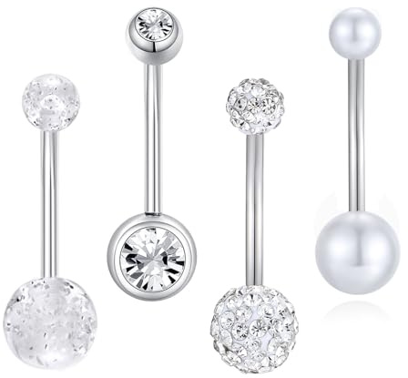 Besyvvin 4pcs Barras de Ombligo 16mm Acero Quirúrgico 14G Largo Ombligo Anillos de Plata Piercing Vientre Joyería Mujeres