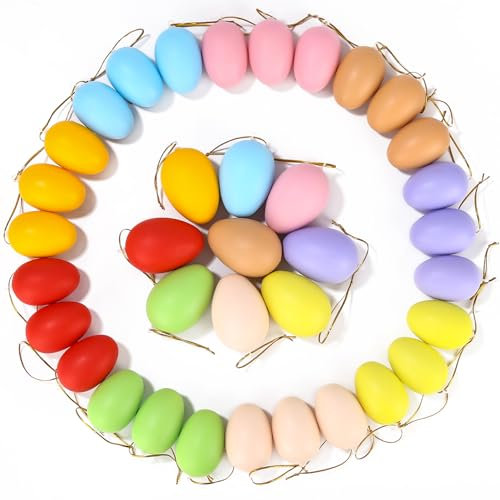 Zaxiva 36 Stück Ostereier zum Aufhängen, Ostereier zum Aufhängen draußen, Ostereier zum Befüllen, Ostereier zum Bemalen, Kunststoff Ostereier für drinnen und draußen, Osterdeko für Baum und Partydeko