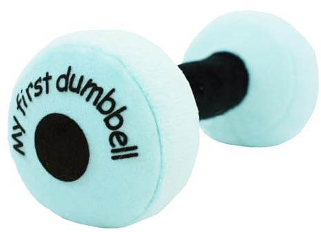 Lullaberry My First Dumbbell - Sonajero de peluche para bebé, juguete de entrenamiento seguro y suave para bebés, niños y niñas, color azul