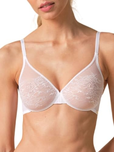 Gossard Womens Glossies Lace Sheer Molded Bra, White, 32F UK