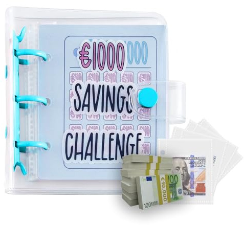 HSYTEK 1000 Savings Challenge Binder, mini livre d'épargne, 50 enveloppes Challenge, économisez de l'argent, carnet d'épargne de 100 jours, portefeuille pour la maison, bleu