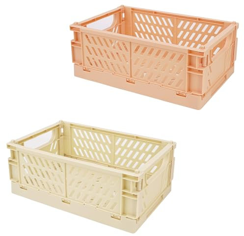 JANKOW Drawer Organizers, Plastic Foldable Baskets, Collapsible Stacking Storage Bins, Plastic Crates for Storage, and Organizing with Crate Bin, Office, (2 packs )