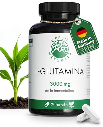 L-Glutamina – Alta Dosificación: 3.000 mg Aminoácido Puro en Forma Libre & de Fermentación Natural – 100% Vegano & Sin Aditivos – 240 Cápsulas (60 Días) – Green Naturals®