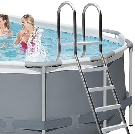 Scala per piscina fuori terra, struttura in metallo, ingresso a 4 gradini, uscita in acciaio inox, accesso su entrambi i lati, per piscine alte da 132,1 cm, 250 kg