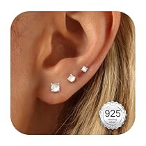 MOGASA 3 par små sterling silver platt baksida örhängen för kvinnor flickor allergivänliga 14K guld dubbar örhänge set stjärna blomma sol zirkon brosk sovörhängen helix piercing smycken 3/4/5 mm, 3mm